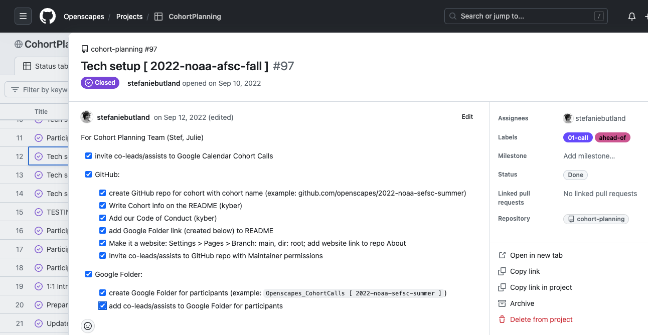 screenshot of a completed checklist